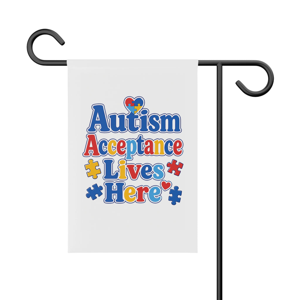 Autism Acceptance Lives Here Garden Banner | Puzzle Piece Welcome Flag