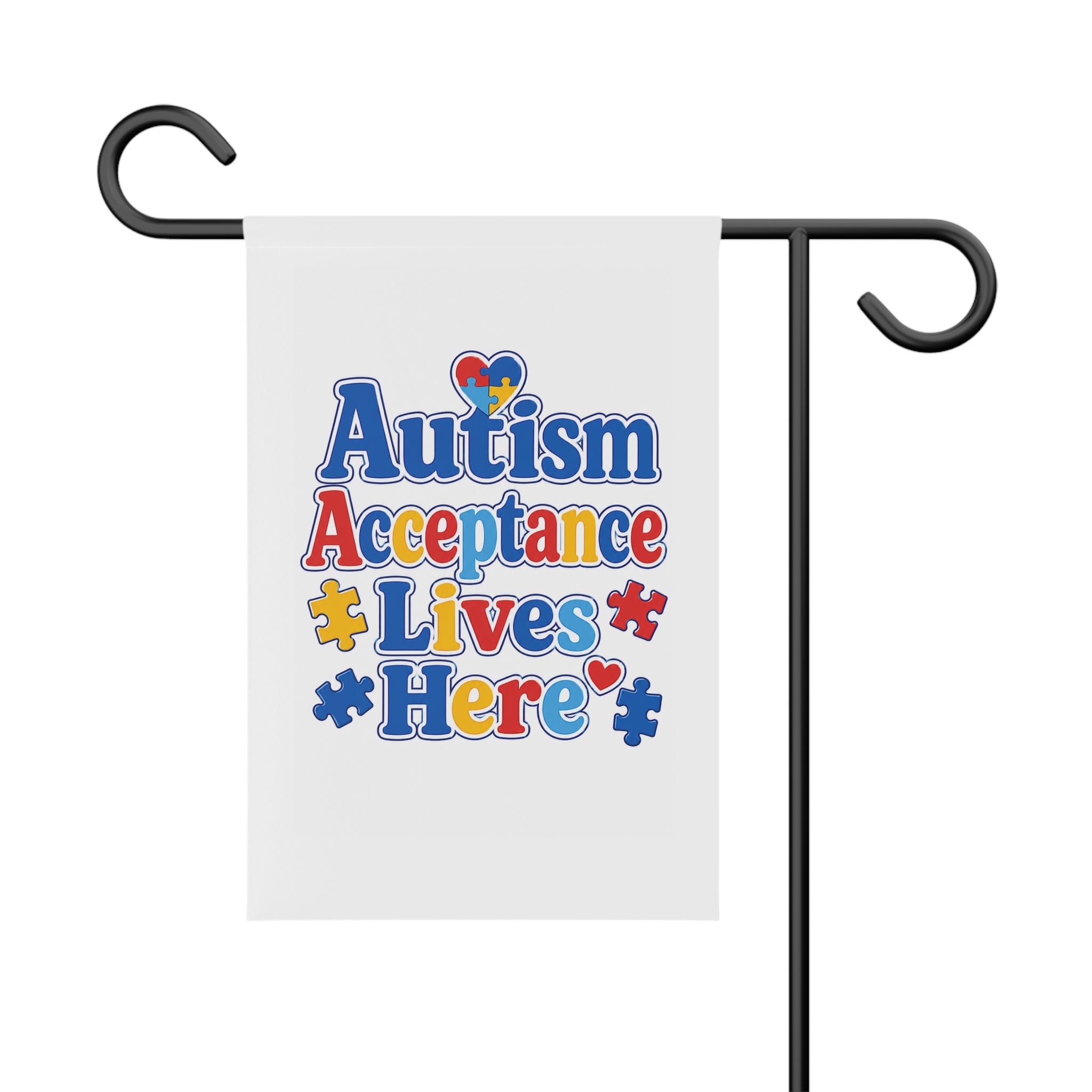 Autism Acceptance Lives Here Garden Banner | Puzzle Piece Welcome Flag