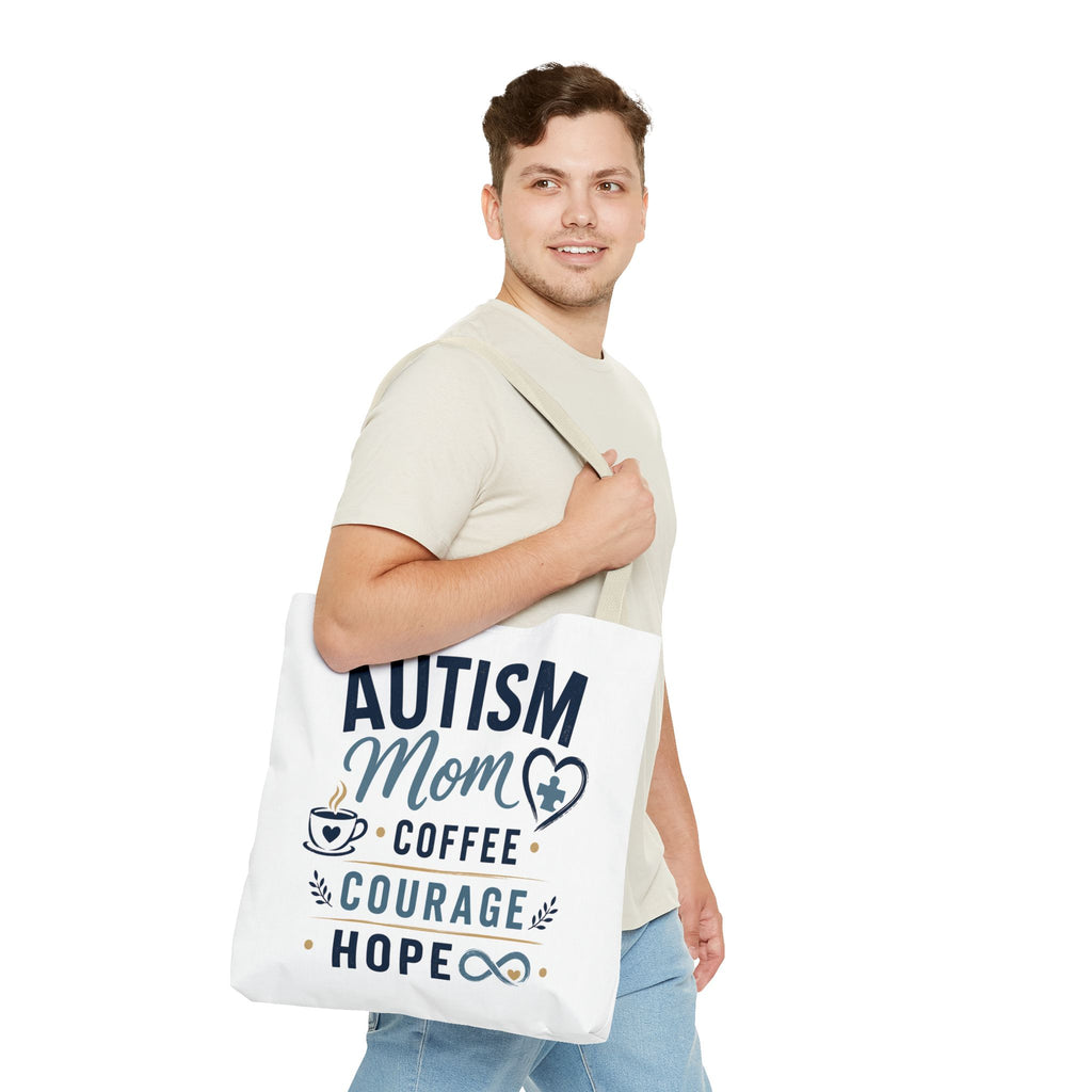 Autism Mom Coffee Courage Hope Tote Bag | Autism Acceptance Gift for Mom | Neurodiversity Canvas Tote | Special Needs Mom Bag