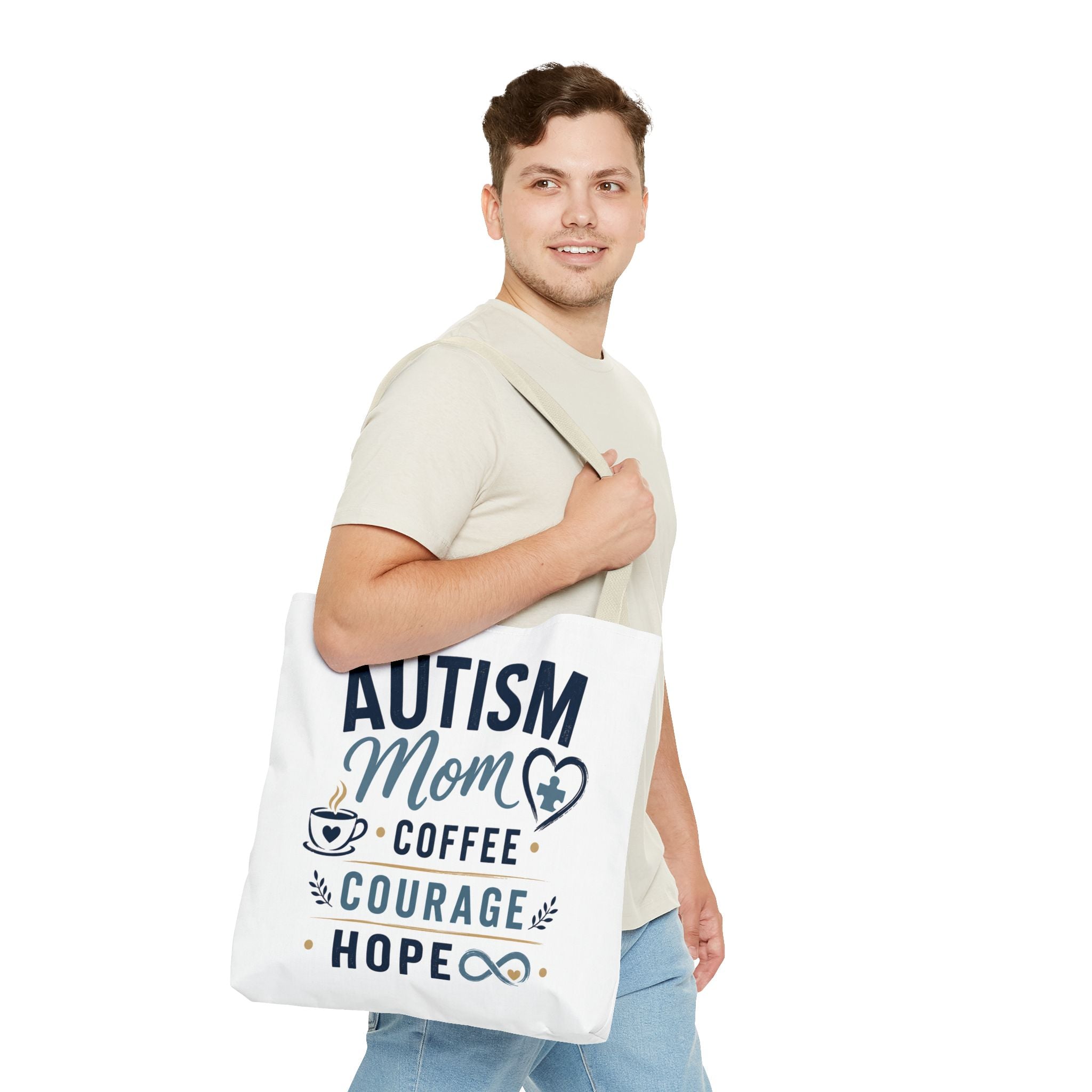 Autism Mom Coffee Courage Hope Tote Bag | Autism Acceptance Gift for Mom | Neurodiversity Canvas Tote | Special Needs Mom Bag