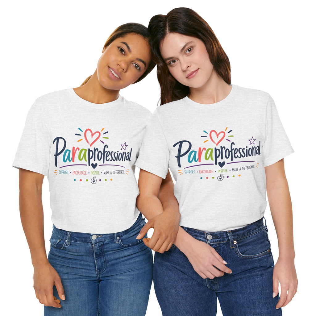 Paraprofessional Shirt Support Encourage Inspire Teacher Aide T Shirt Rainbow Heart Special Education Gift School Staff Tee