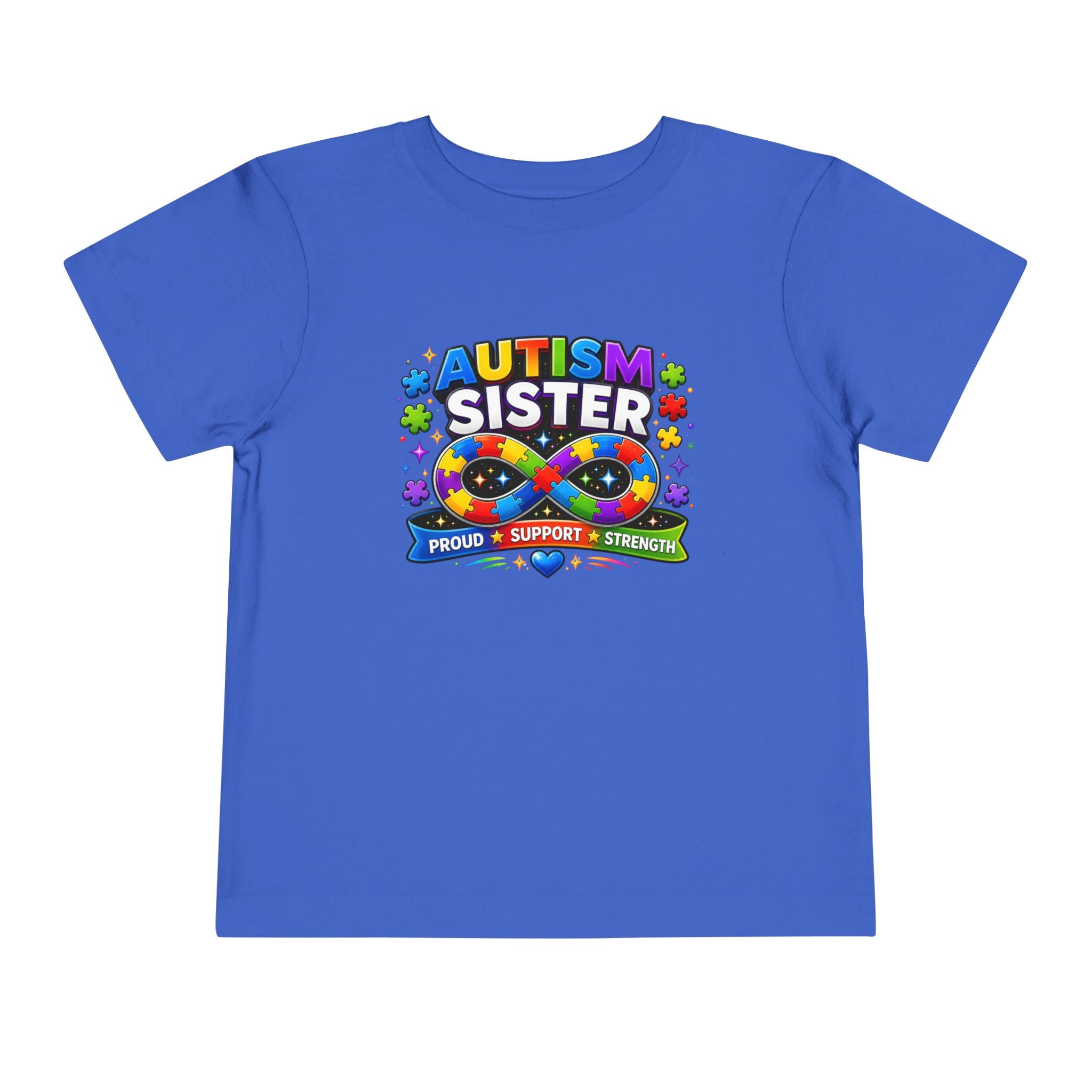 Autism Sister Toddler Tee — Proud Support Strength Puzzle Ribbon