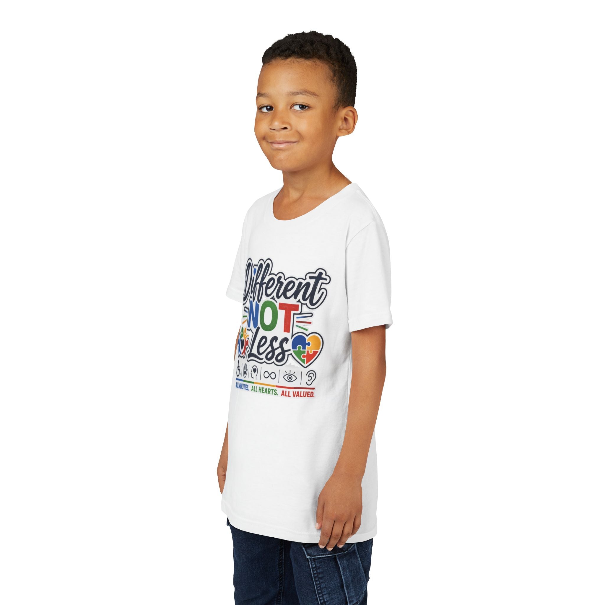 Youth Tee — "Different Not Less" Inclusive Pride Autism Awareness Shirt