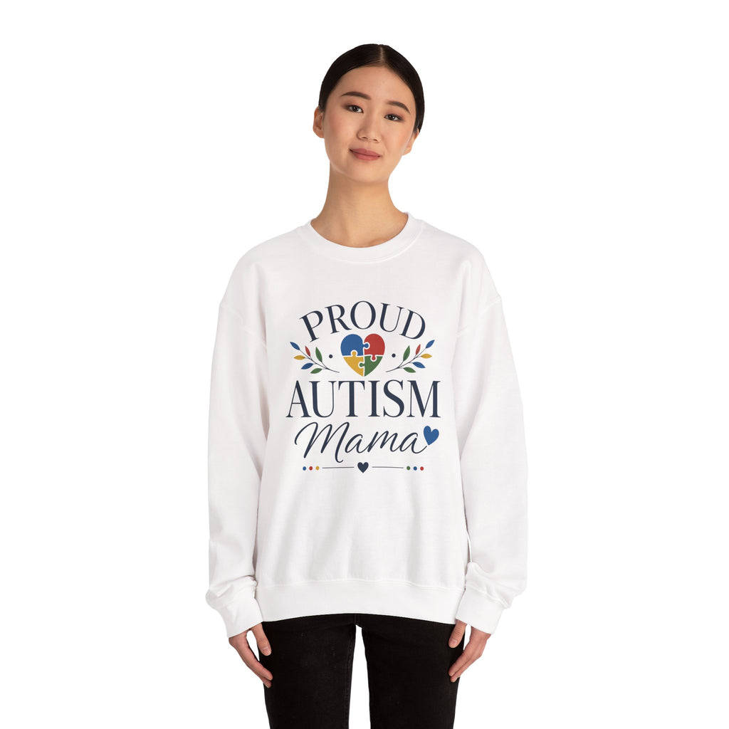 Proud Autism Mama Sweatshirt | Autism Awareness Heart Puzzle Design