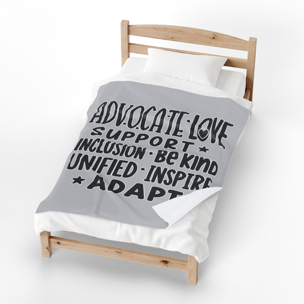 Advocate Support Inclusion Love Velveteen Blanket, Inspiring Word Art Throw, Disability Awareness Gift, Inclusive Cozy Home Decor