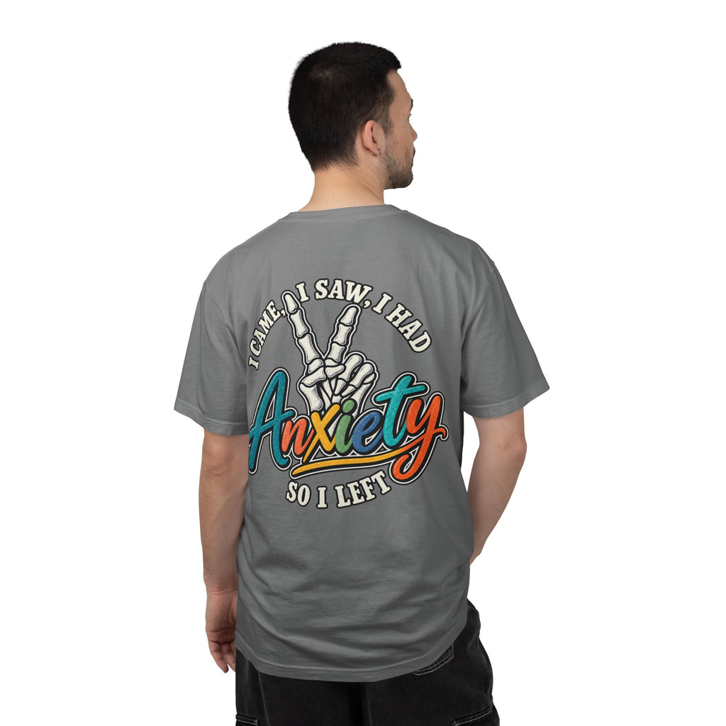 Anxiety Skeleton Peace Sign T-Shirt, I Came I Saw I Fled Retro Script Shirt, Funny Mental Health Tee, Anxiety Humor Gift