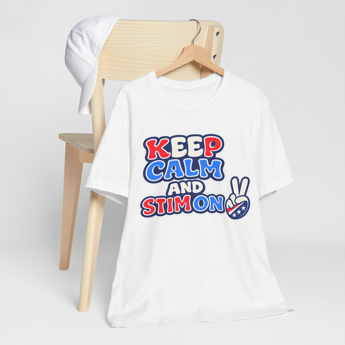 Keep Calm and Stim On Shirt Autism Awareness T Shirt Retro Peace Sign Tee Red White Blue Neurodiversity Sensory Support Gift