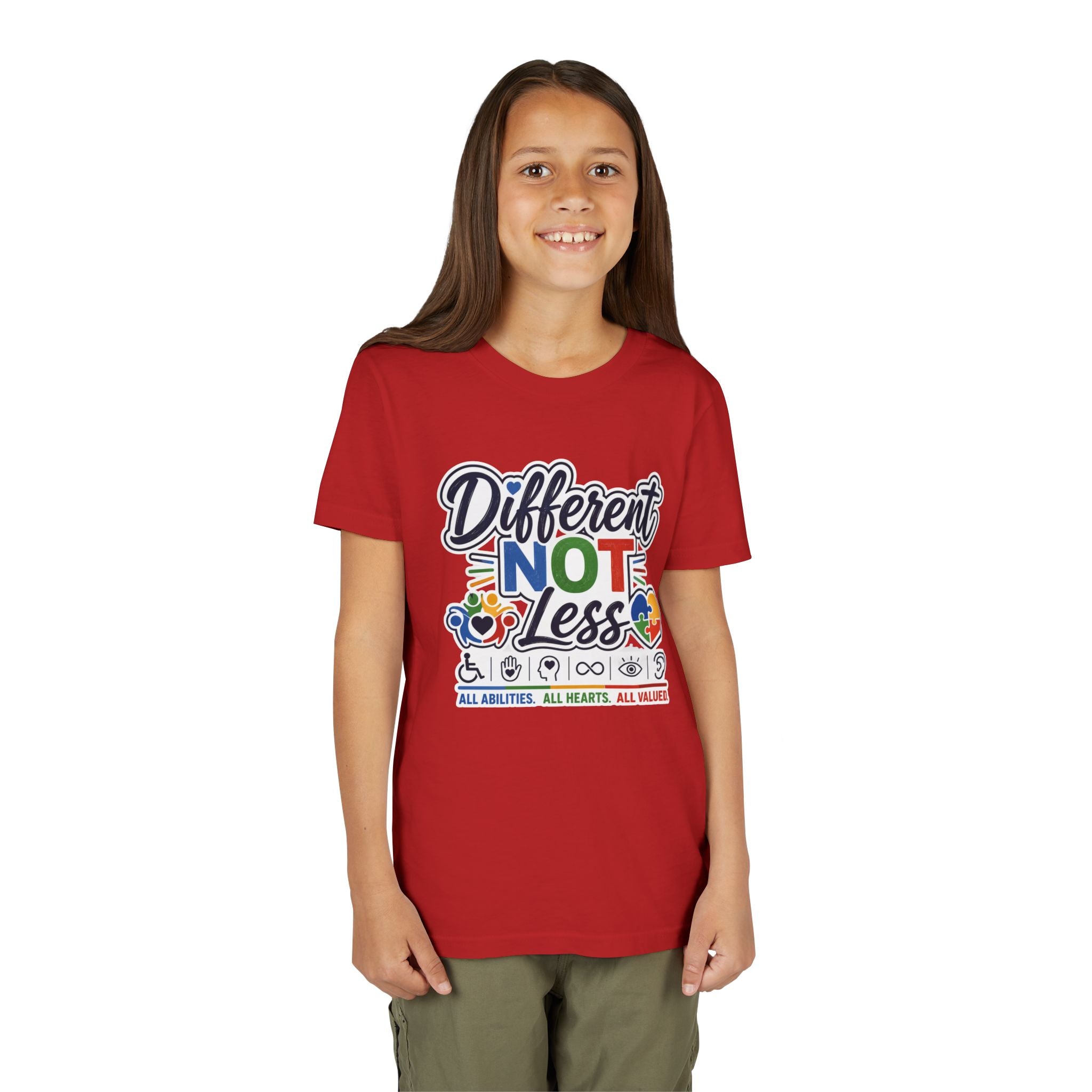 Youth Tee — "Different Not Less" Inclusive Pride Autism Awareness Shirt