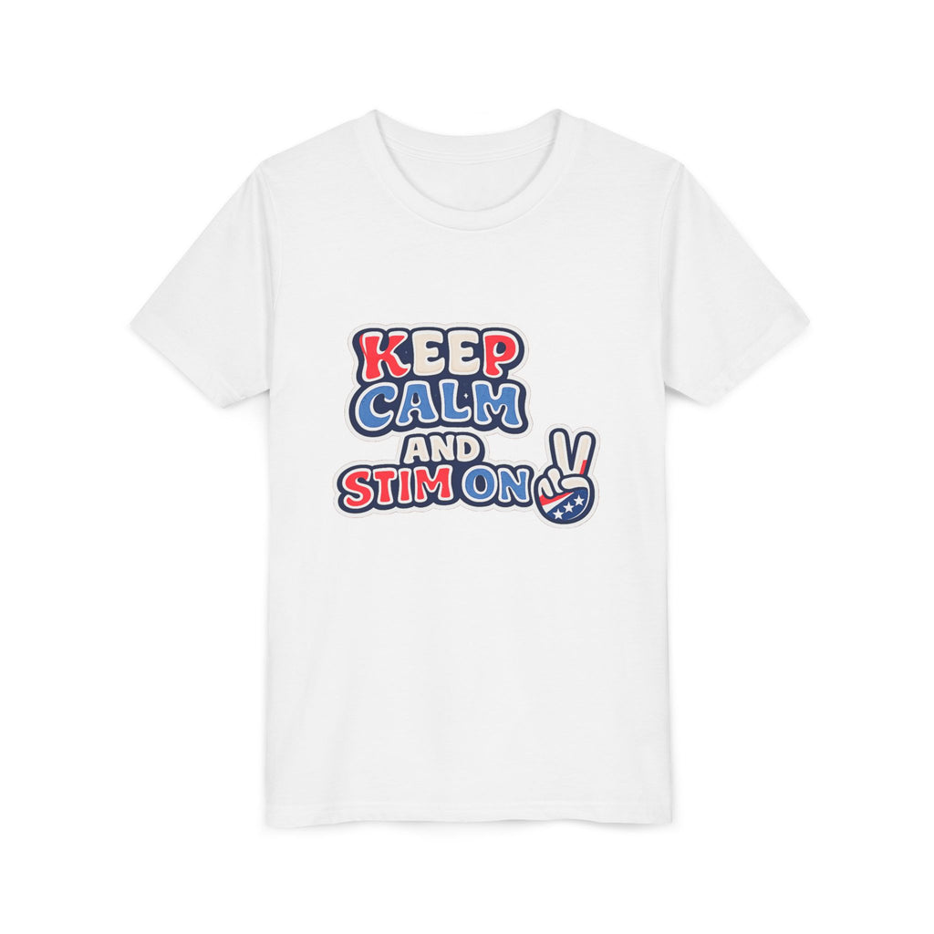 Keep Calm and Stim On Youth Shirt Autism Awareness T Shirt Peace Sign Tee Neurodivergent Kids Sensory Shirt Special Needs Gift