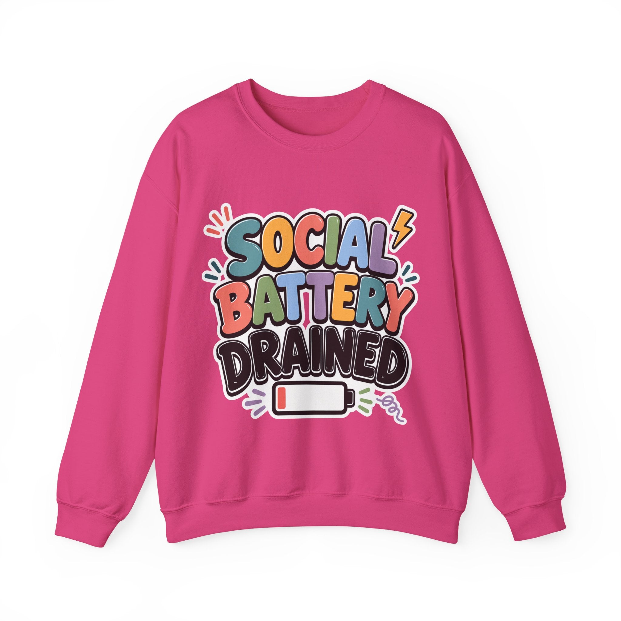 Social Battery Drained Crewneck Sweatshirt | Funny Introvert Sweatshirt | Low Battery Graphic Pullover | Mental Health Humor | Unisex Gift