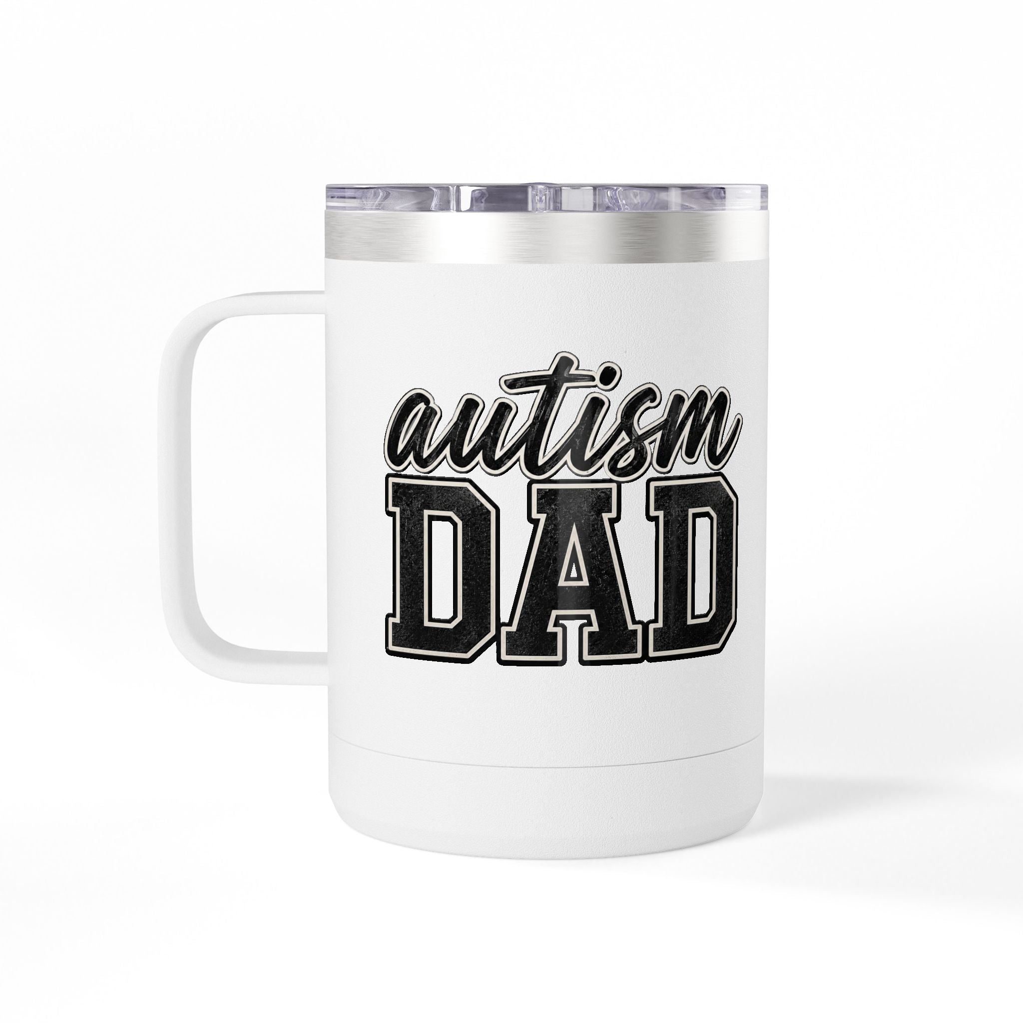 Autism Dad Minimalist Script & Block Logo Mug | 15oz Insulated Tumbler