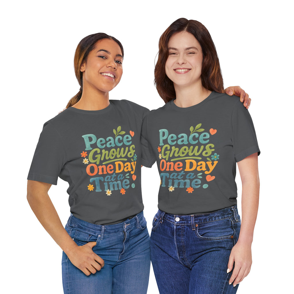 Peace Grows One Day at a Time Tee | Positive Quote Floral Typography