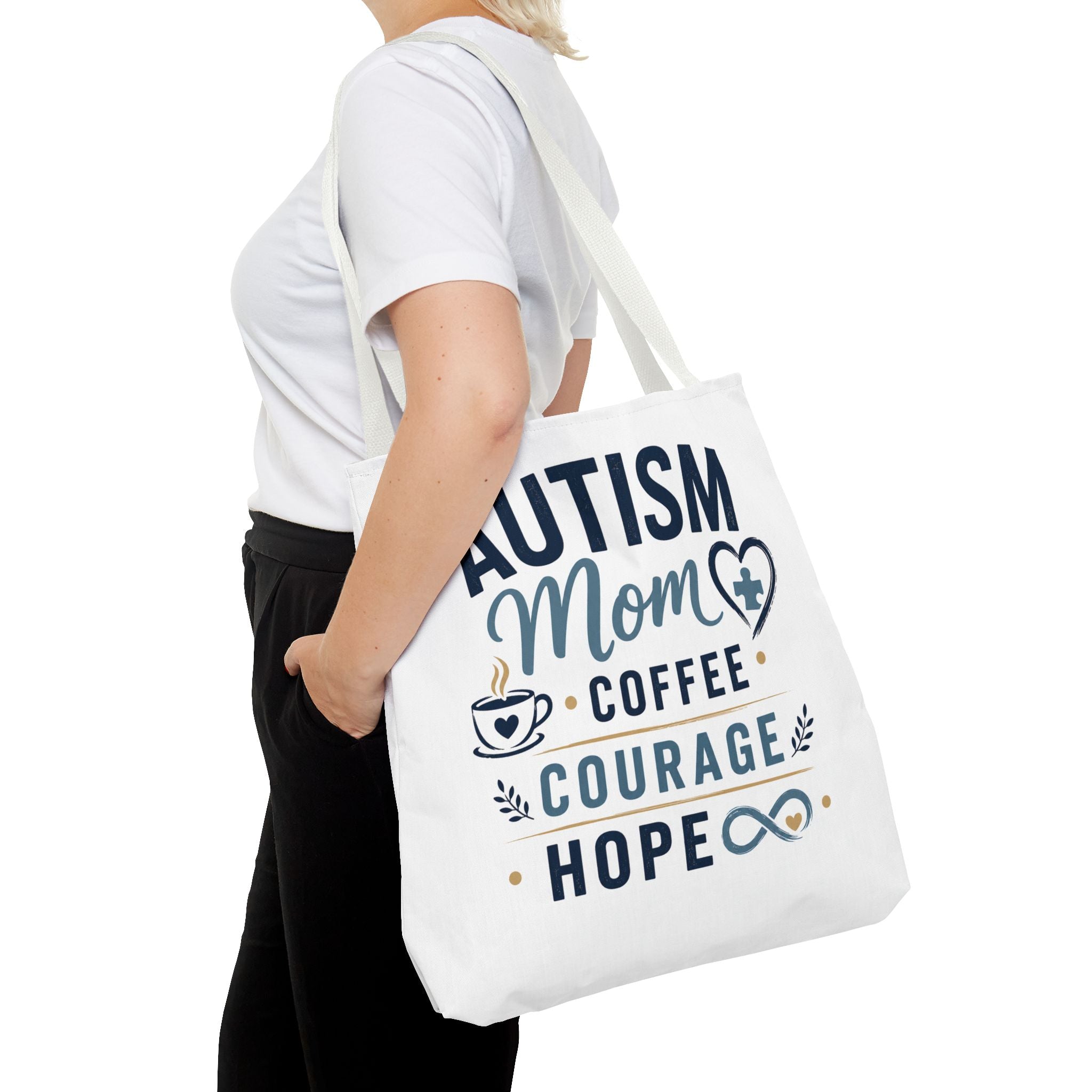 Autism Mom Coffee Courage Hope Tote Bag | Autism Acceptance Gift for Mom | Neurodiversity Canvas Tote | Special Needs Mom Bag