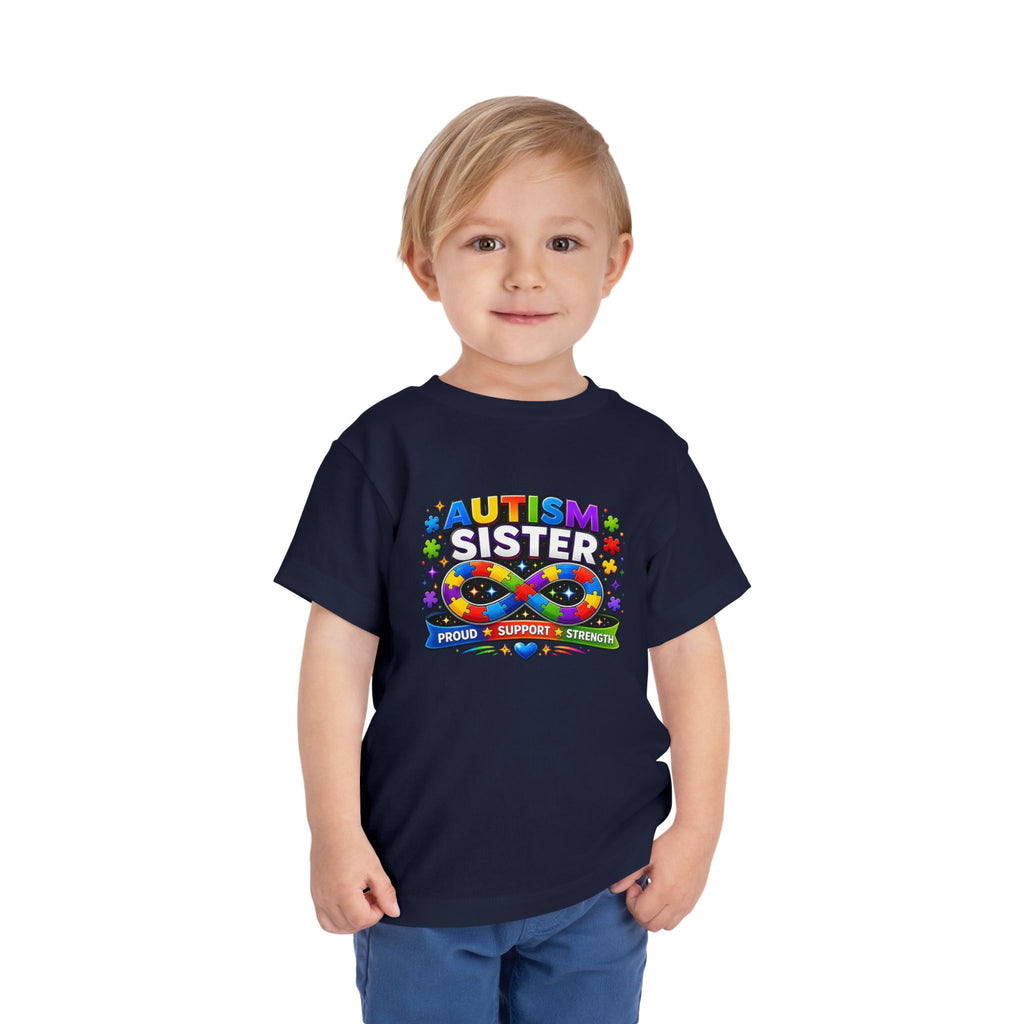 Autism Sister Toddler Tee — Proud Support Strength Puzzle Ribbon