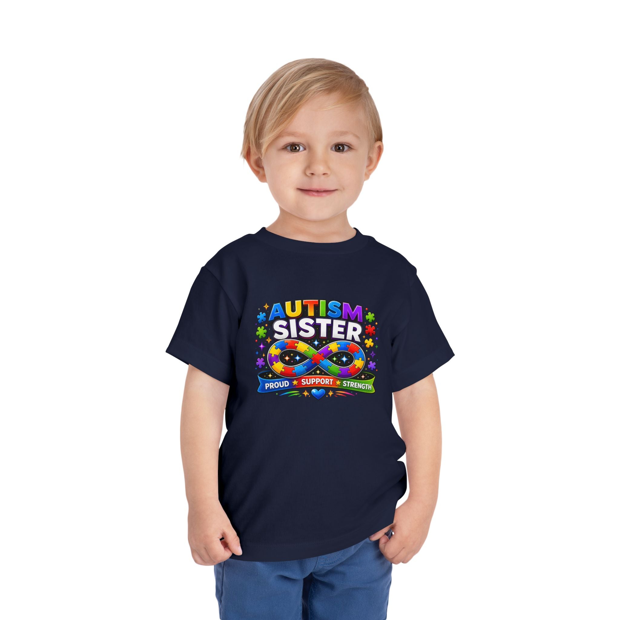 Autism Sister Toddler Tee — Proud Support Strength Puzzle Ribbon