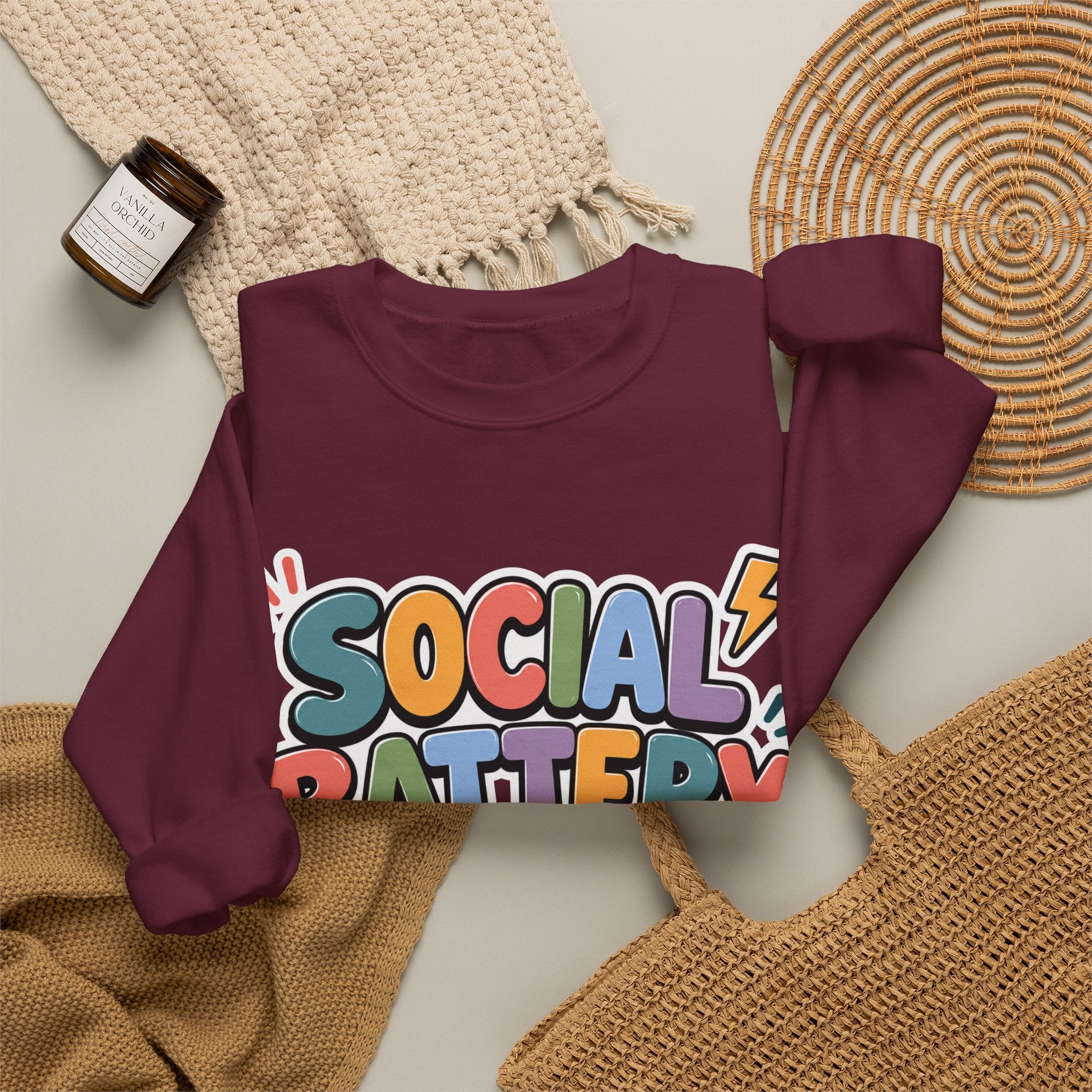Social Battery Drained Crewneck Sweatshirt | Funny Introvert Sweatshirt | Low Battery Graphic Pullover | Mental Health Humor | Unisex Gift