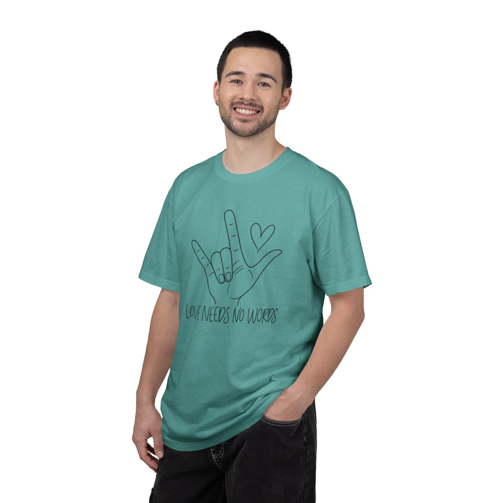 Love Needs No Words Shirt, ASL I Love You Hand Sign Tee, Autism Acceptance T-Shirt, Nonverbal Communication Gift, Sign Language Shirt
