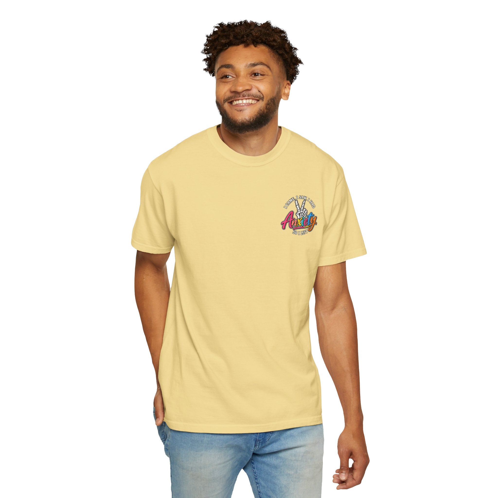 Anxiety Skeleton Peace Sign T-Shirt, I Came I Saw I Fled Retro Script Shirt, Funny Mental Health Tee, Anxiety Humor Gift
