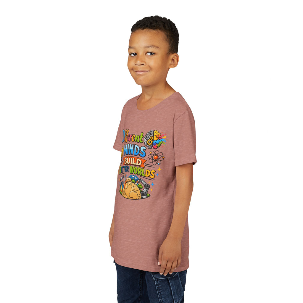 Different Minds Build Better Worlds Youth Tee | STEM, Creativity, Inclusion