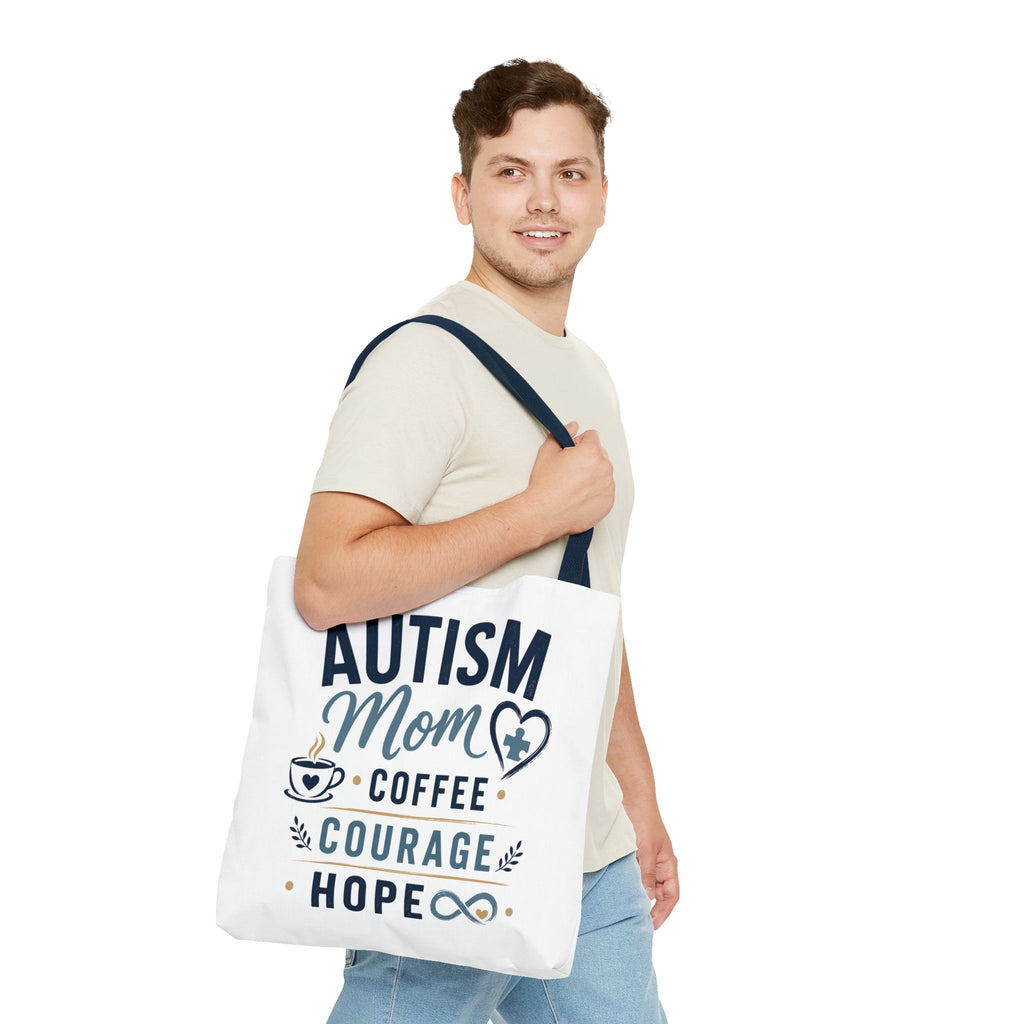 Autism Mom Coffee Courage Hope Tote Bag | Autism Acceptance Gift for Mom | Neurodiversity Canvas Tote | Special Needs Mom Bag