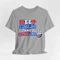 Keep Calm and Stim On Shirt Autism Awareness T Shirt Retro Peace Sign Tee Red White Blue Neurodiversity Sensory Support Gift