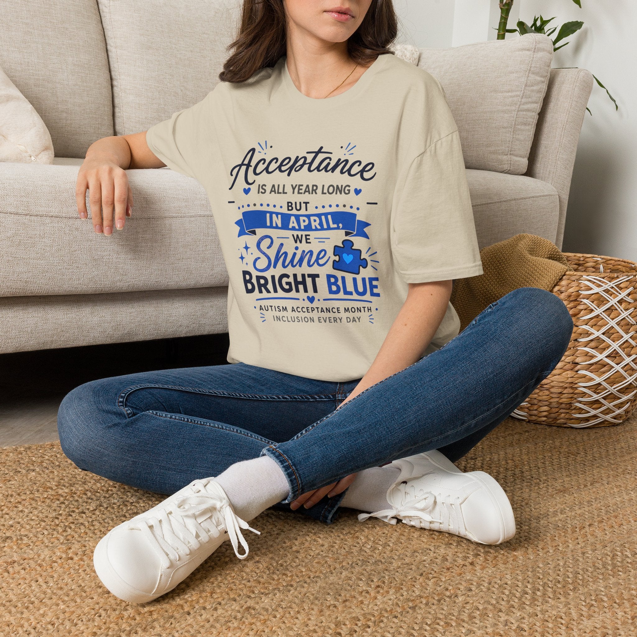 Acceptance Is All Year Long But In April We Shine Bright Blue Shirt, Autism Awareness Month Tee, Light It Up Blue T-Shirt, Autism Gift
