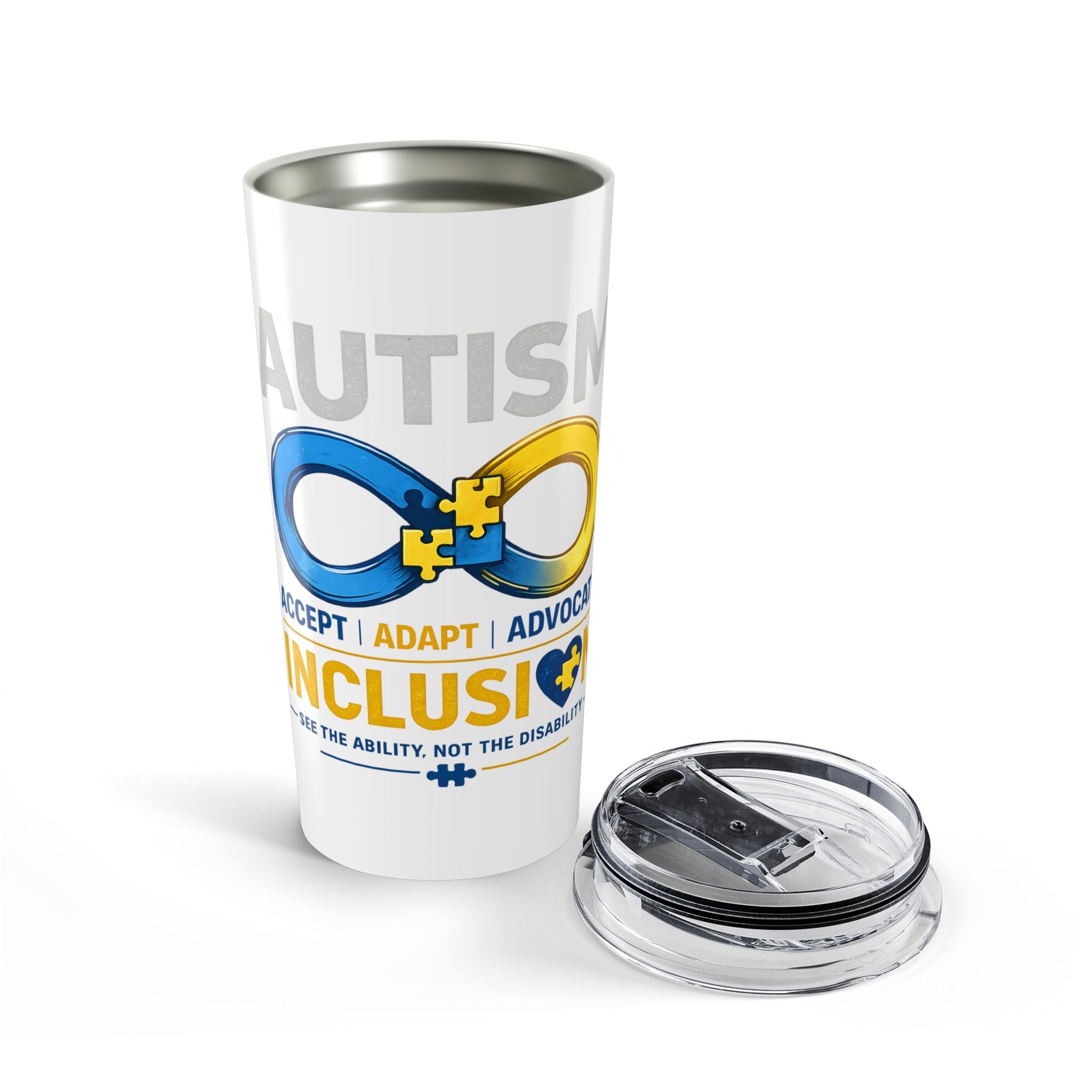 Autism Awareness 20oz Tumbler | Accept Adapt Advocate Travel Mug | Autism Acceptance Gift | Insulated Stainless Steel Cup