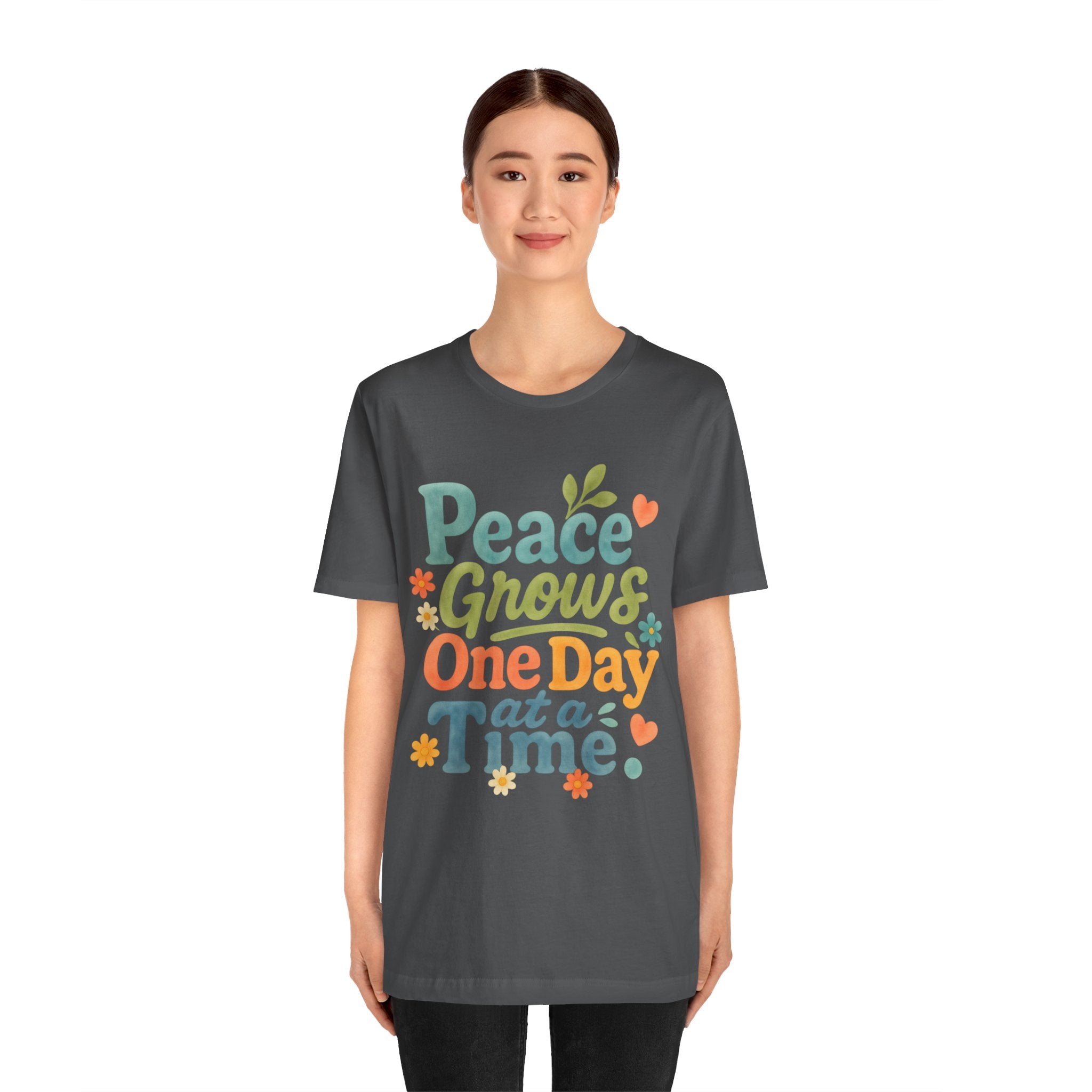 Peace Grows One Day at a Time Tee | Positive Quote Floral Typography