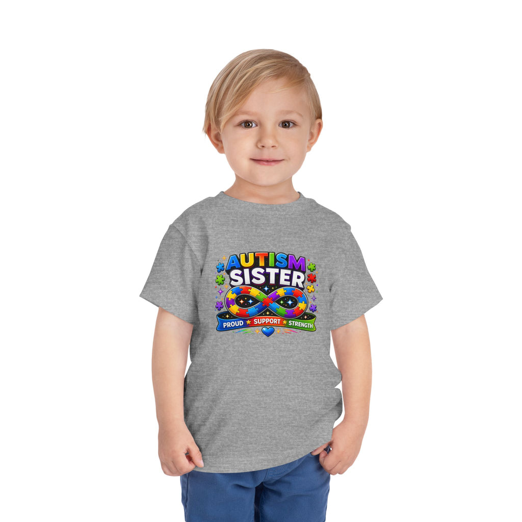 Autism Sister Toddler Tee — Proud Support Strength Puzzle Ribbon