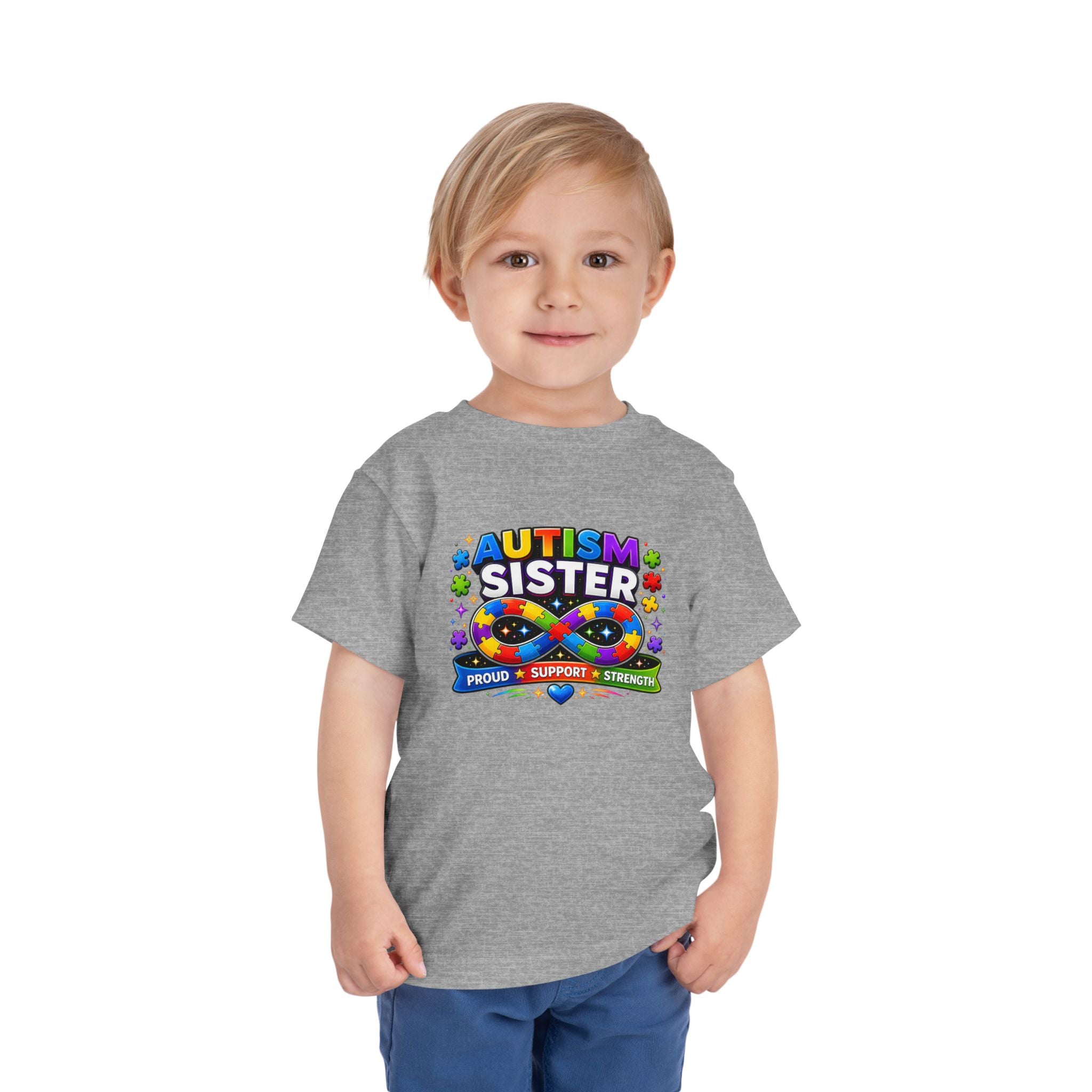 Autism Sister Toddler Tee — Proud Support Strength Puzzle Ribbon