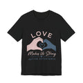 Love Makes Us Strong Autism Acceptance T-Shirt | Heart Hands Tee