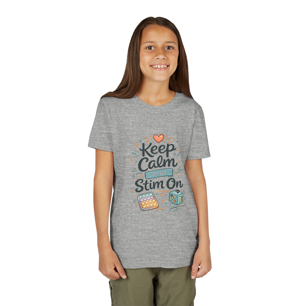 Keep Calm and Stim On Youth Shirt Autism Sensory T Shirt Neurodivergent Kids Tee Fidget Toy Gift Special Needs Awareness