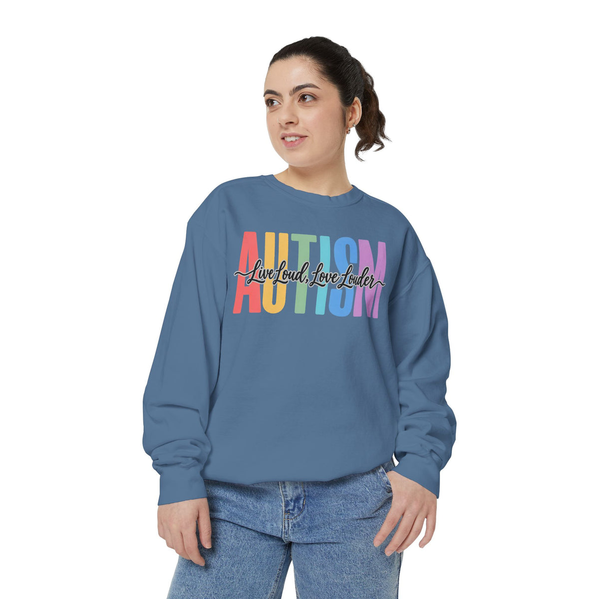 Autism Rainbow Block Letters Sweatshirt, Live Loud Love Louder Crewneck, Autism Awareness Colorful Hoodie, Autism Acceptance Gift