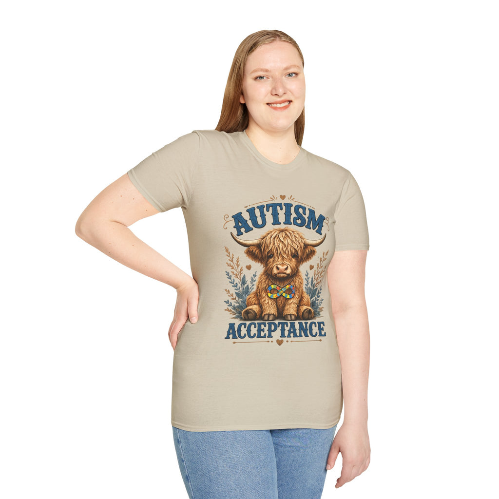 Autism Acceptance Highland Cow T-Shirt | Awareness, Support