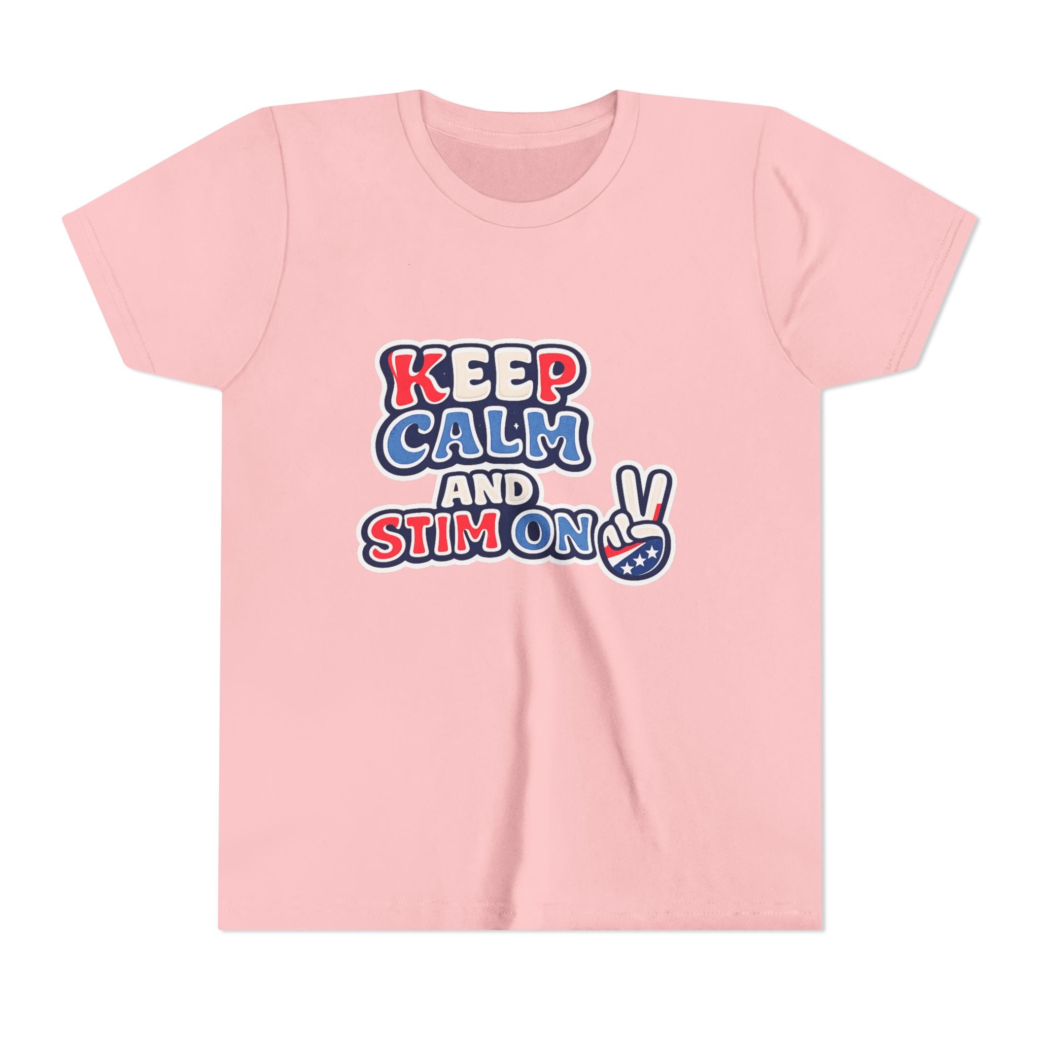Keep Calm and Stim On Youth Shirt Autism Awareness T Shirt Peace Sign Tee Neurodivergent Kids Sensory Shirt Special Needs Gift