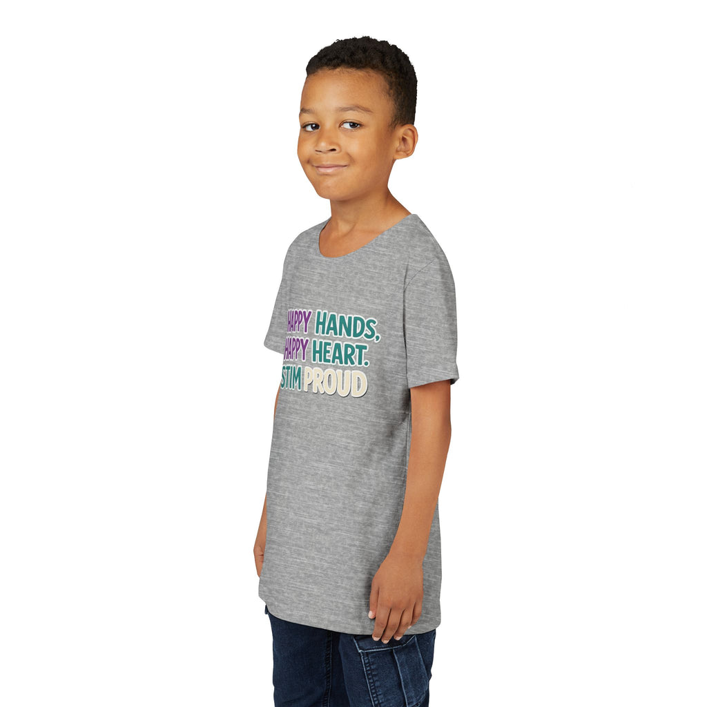 Happy Hands Happy Heart Youth Shirt Stim Proud Autism Awareness T Shirt Sensory Friendly Kids Neurodivergent Special Needs Tee