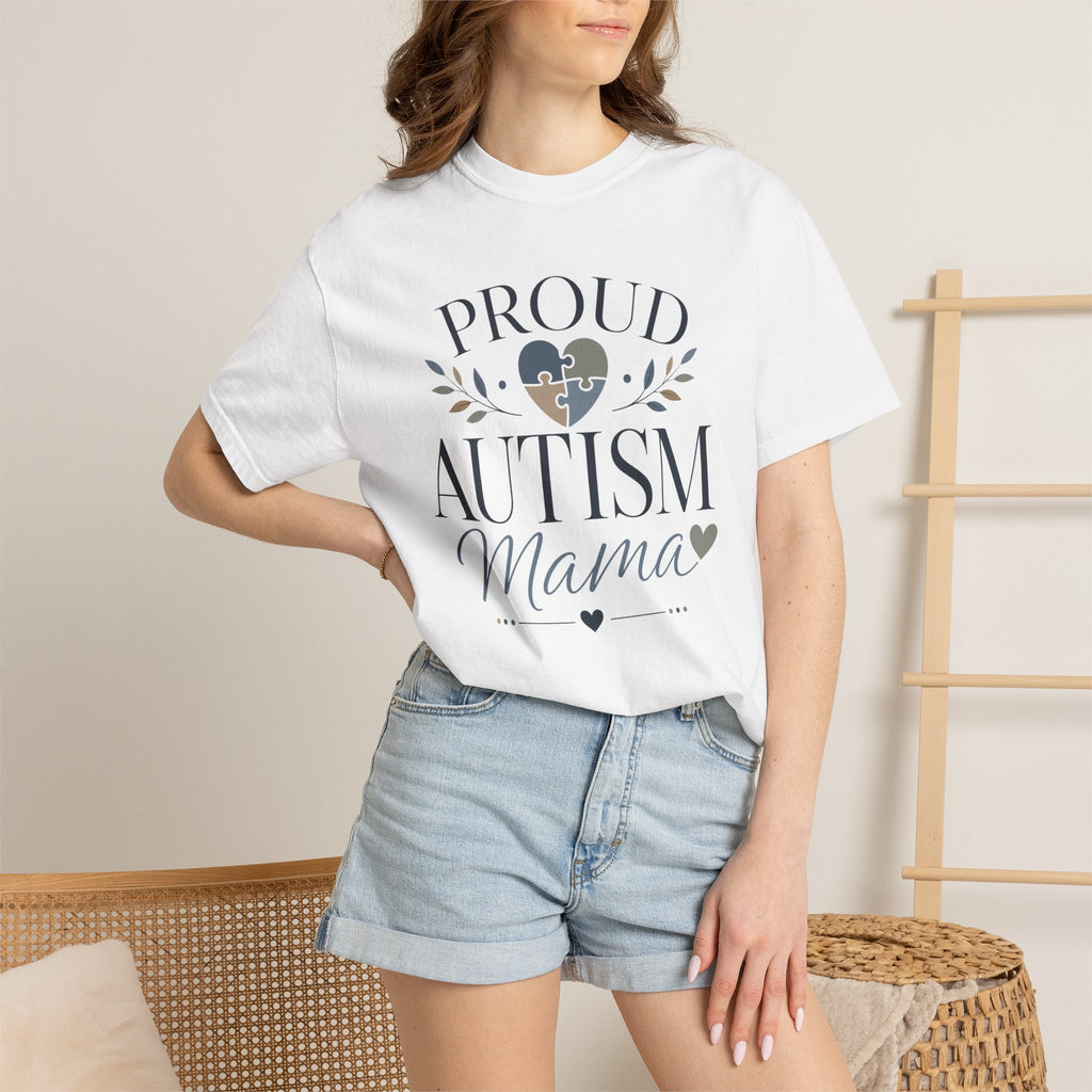 Autism Mama T-Shirt, Proud Autism Mom Shirt with Puzzle Heart Design, Autism Awareness & Acceptance Gift