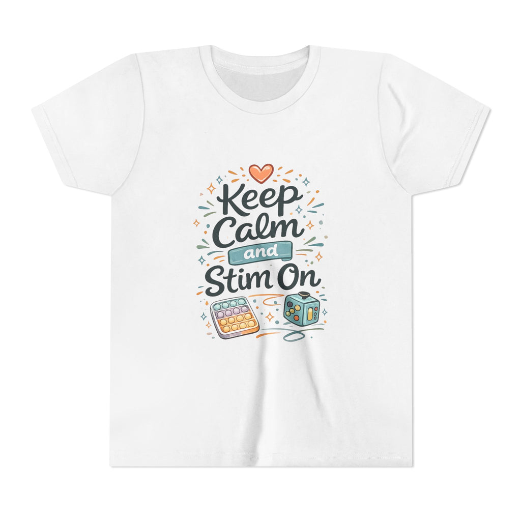 Keep Calm and Stim On Youth Shirt Autism Sensory T Shirt Neurodivergent Kids Tee Fidget Toy Gift Special Needs Awareness