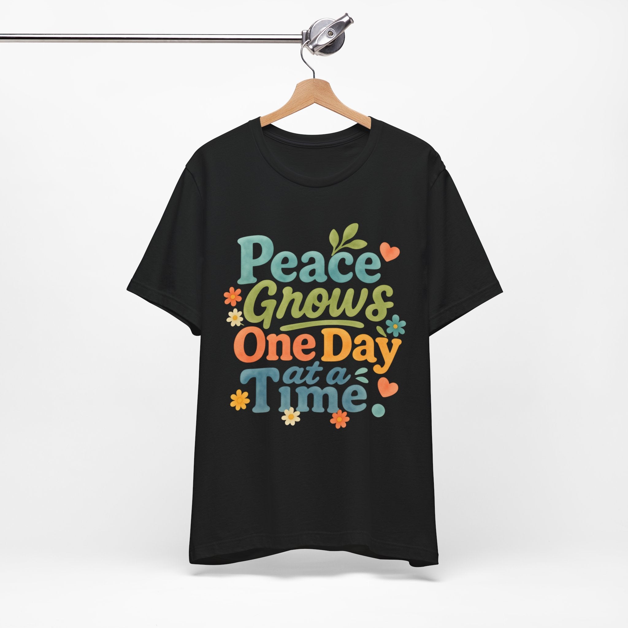 Peace Grows One Day at a Time Tee | Positive Quote Floral Typography