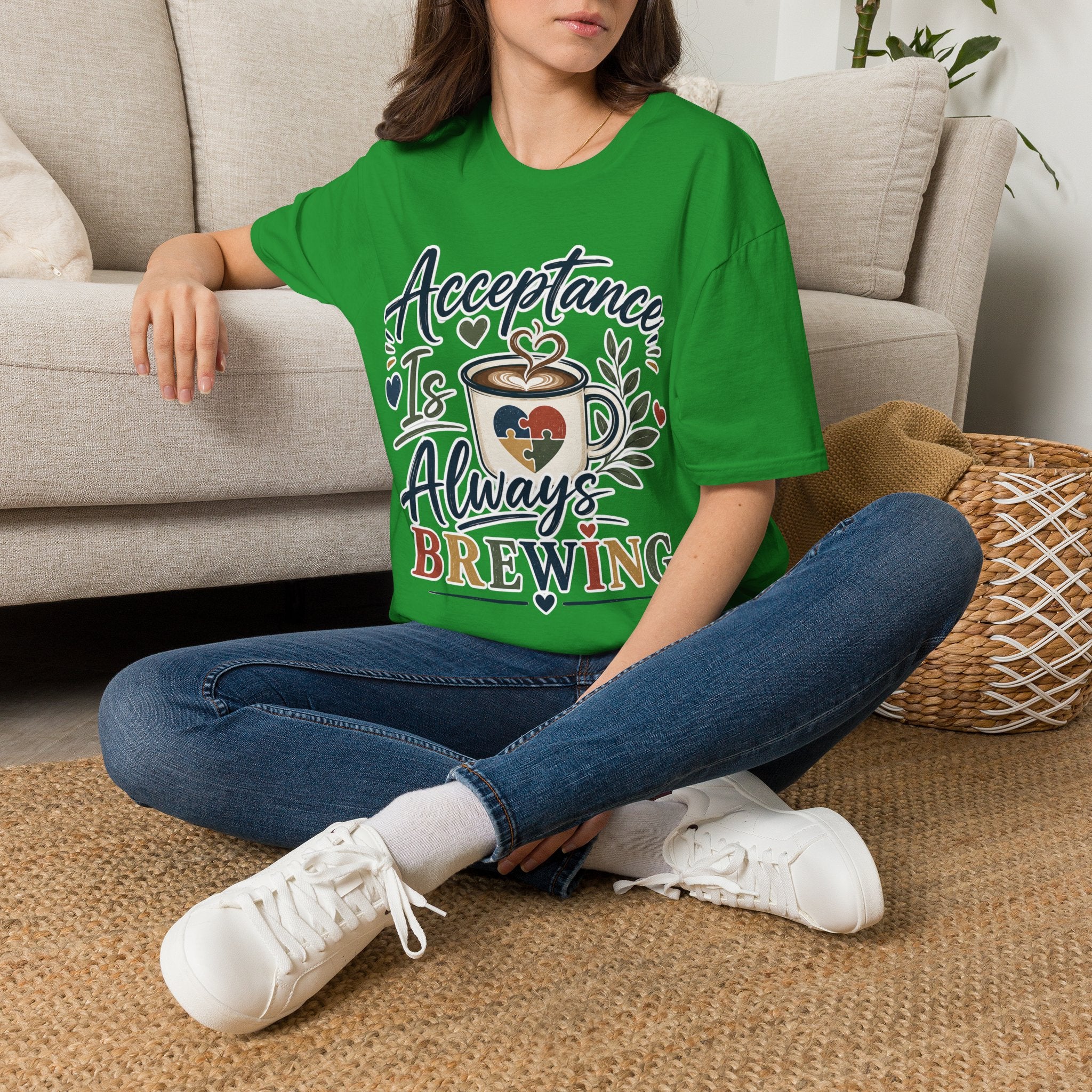 Acceptance Is Always Brewing Shirt | Coffee Lover T-Shirt | Autism Acceptance Tee | Inclusive Graphic Shirt | Barista Gift