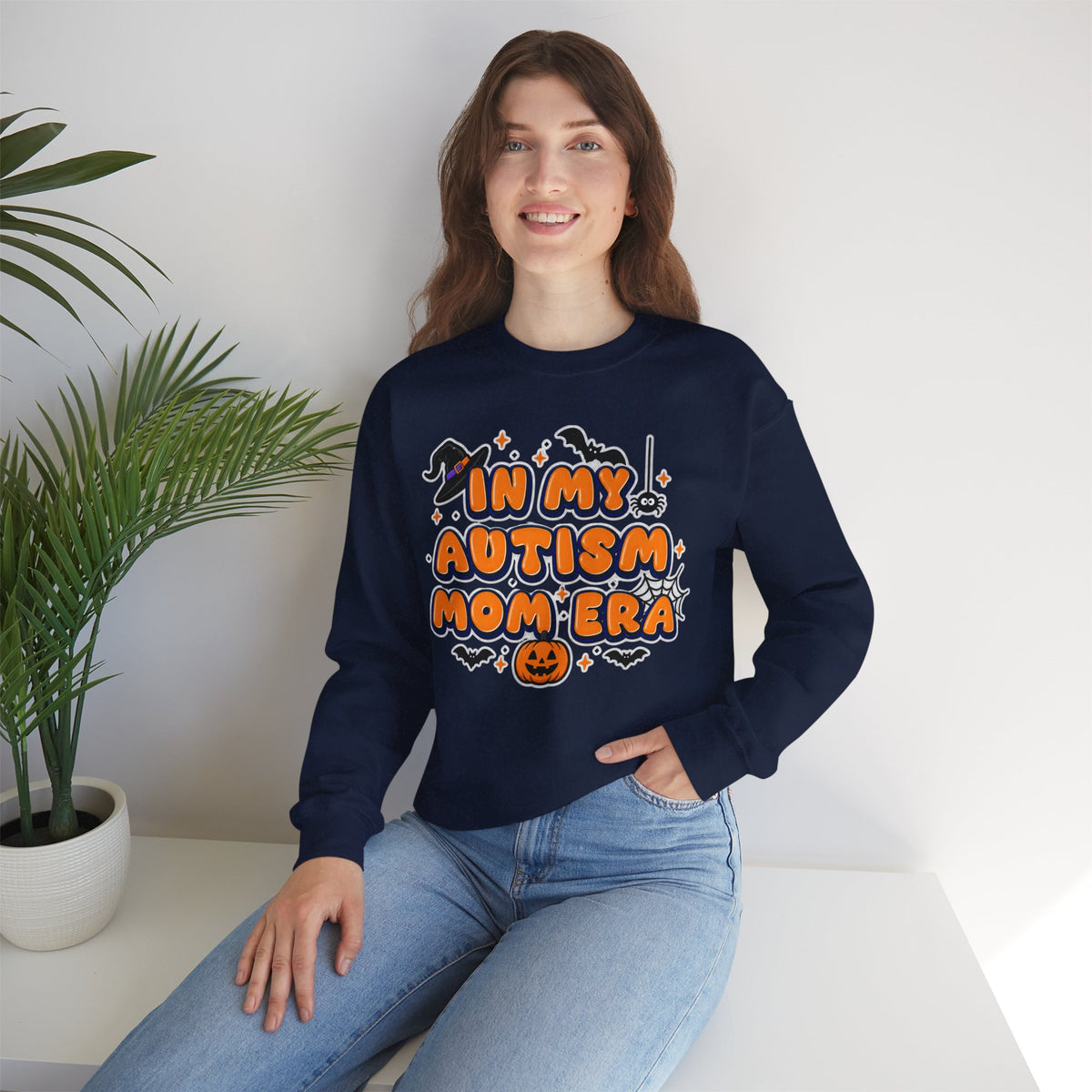 In My Autism Mom Era Sweatshirt, Halloween Pumpkin Bats Witch Hat Crewneck, Autism Awareness Fall Shirt, Autism Mom Halloween Gift