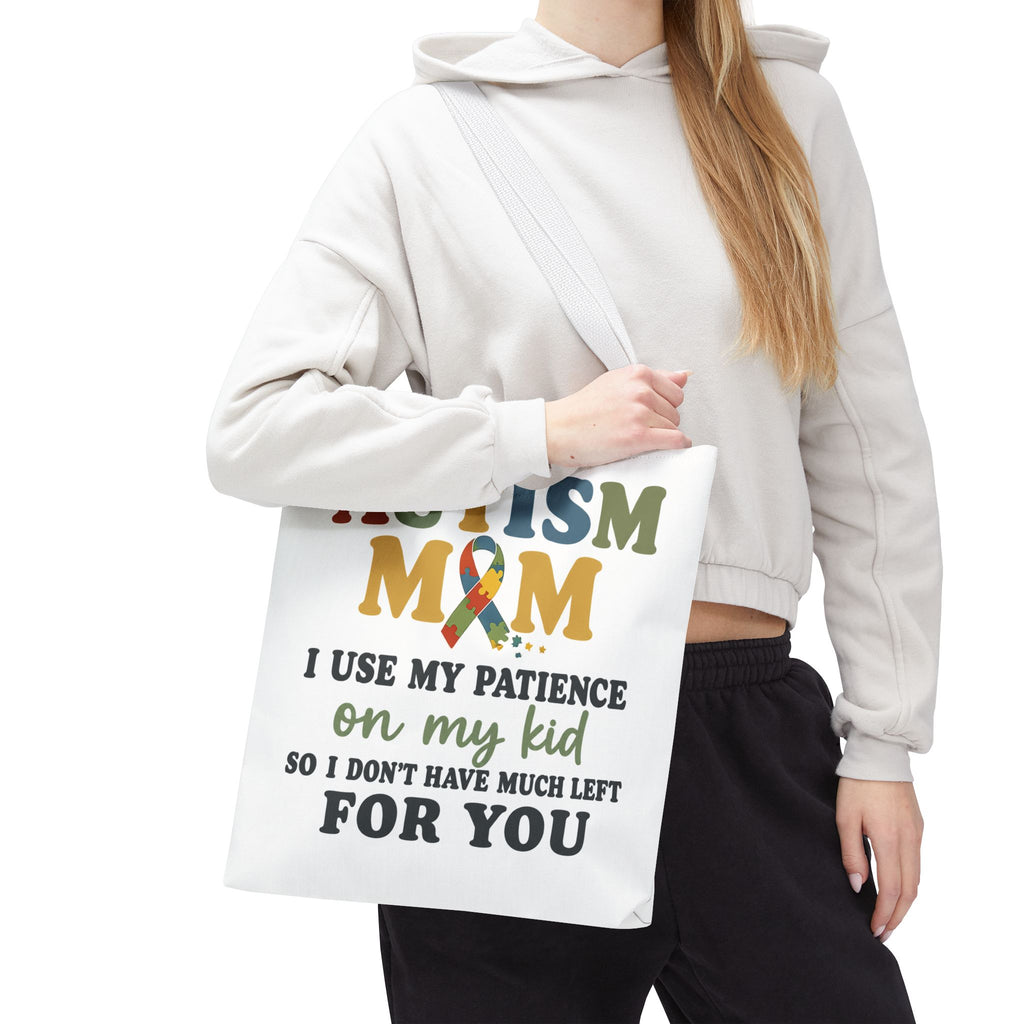Autism Mom Ribbon Typography Tote Bag, Autism Awareness Tote, Autism Support Bag, Autism Mom Gift, Neurodiversity Canvas Tote Bag