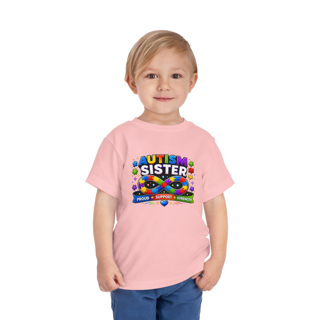 Autism Sister Toddler Tee — Proud Support Strength Puzzle Ribbon