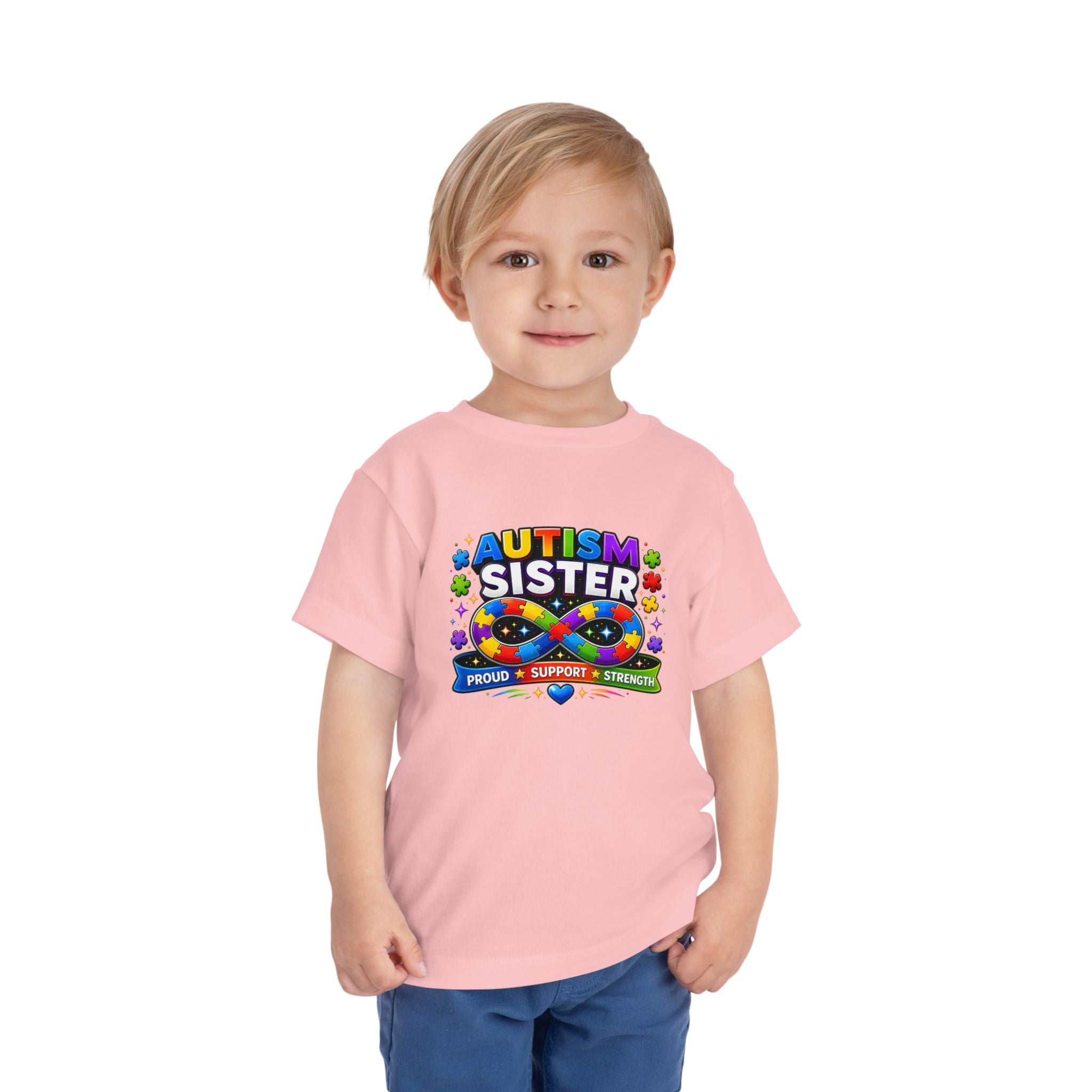 Autism Sister Toddler Tee — Proud Support Strength Puzzle Ribbon
