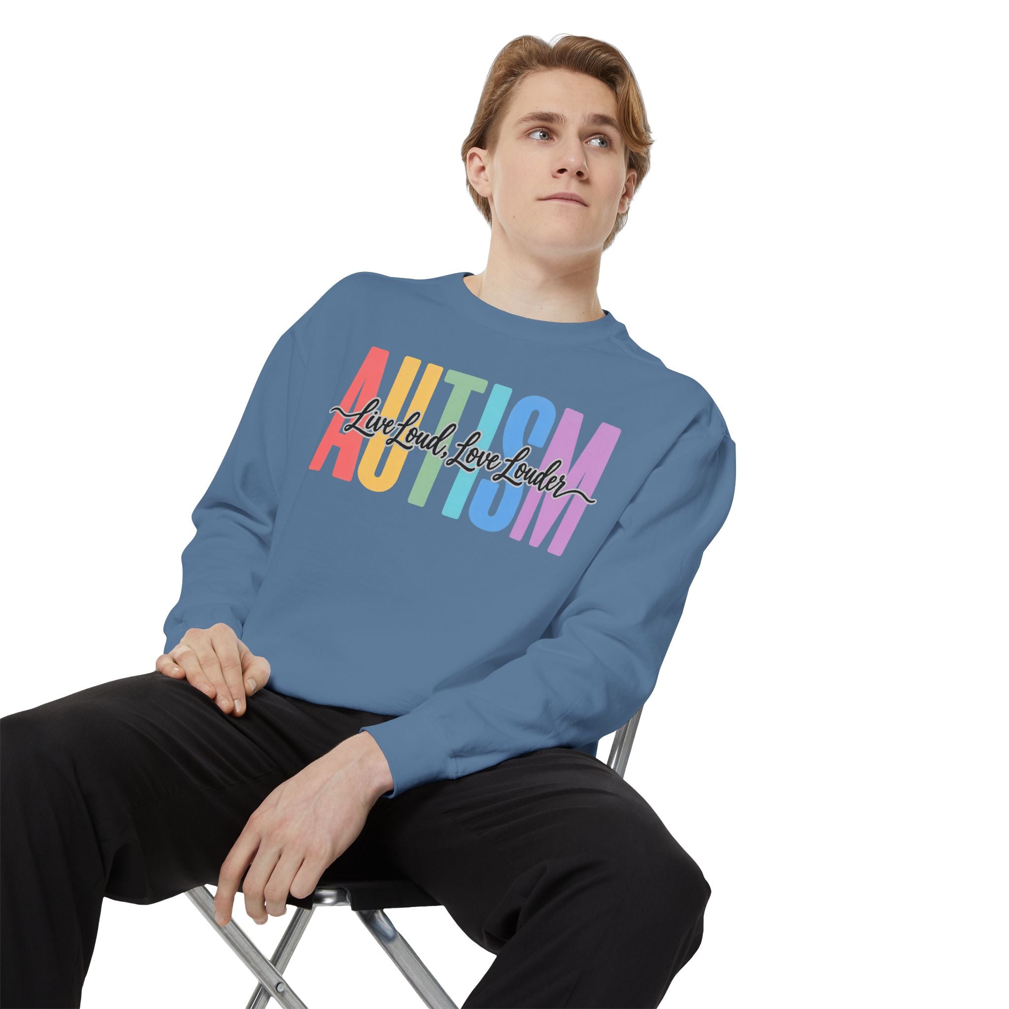 Autism Rainbow Block Letters Sweatshirt, Live Loud Love Louder Crewneck, Autism Awareness Colorful Hoodie, Autism Acceptance Gift