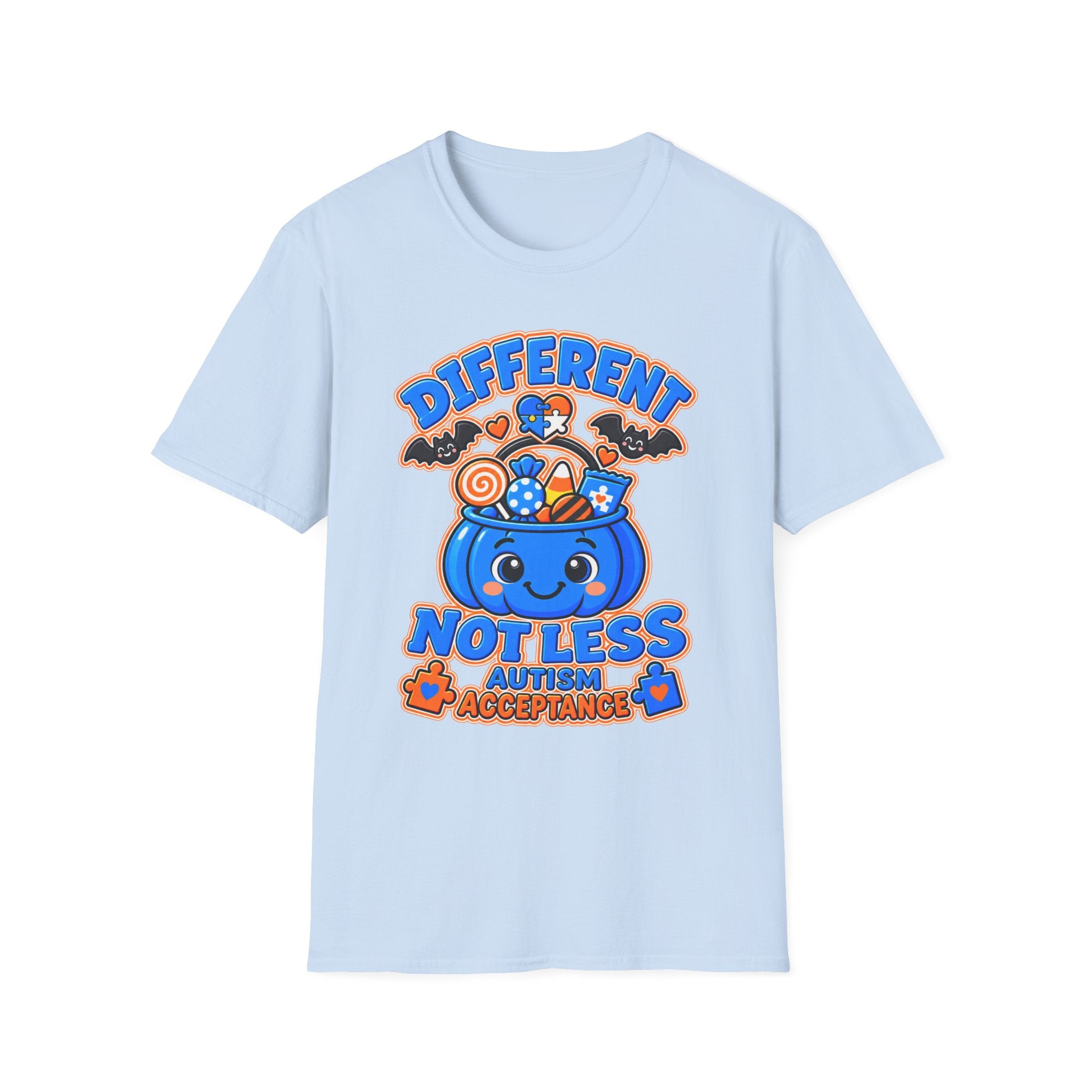 Different Not Less Halloween Shirt, Autism Acceptance Pumpkin Tee, Halloween Autism Awareness T-Shirt, Trick or Treat Bucket Gift