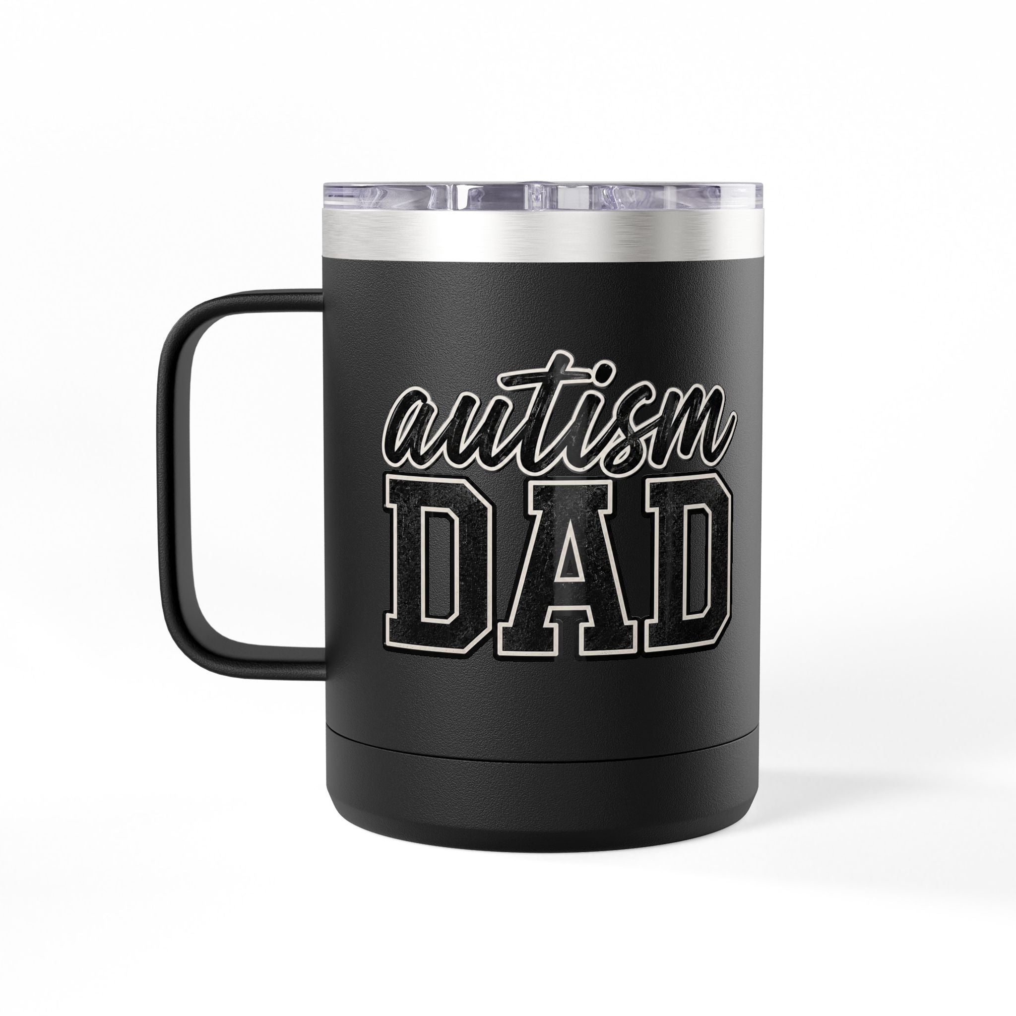 Autism Dad Minimalist Script & Block Logo Mug | 15oz Insulated Tumbler