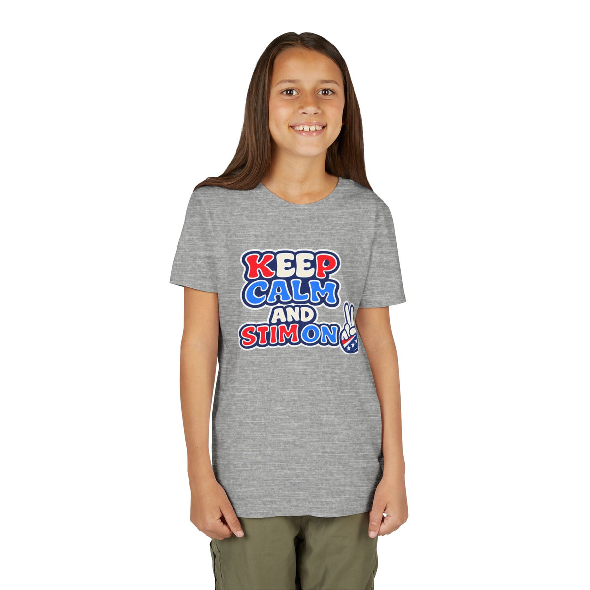Keep Calm and Stim On Youth Shirt Autism Awareness T Shirt Peace Sign Tee Neurodivergent Kids Sensory Shirt Special Needs Gift