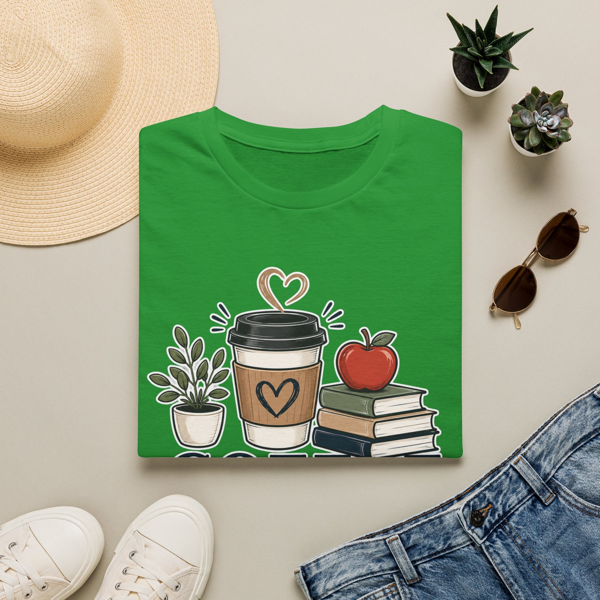 Coffee Teach Inspire Shirt | Teacher T-Shirt | Coffee Books Apple Graphic Tee | Elementary Teacher Gift | Back to School Apparel
