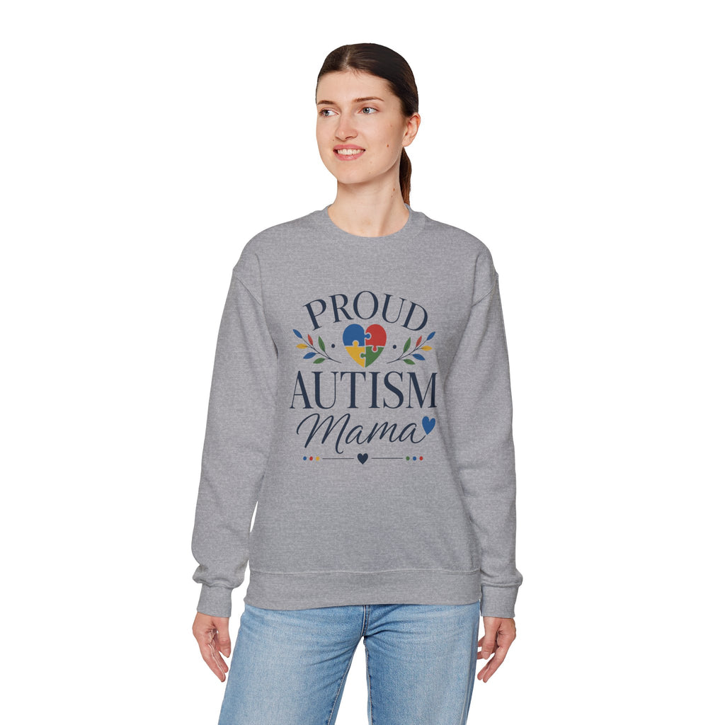 Proud Autism Mama Sweatshirt | Autism Awareness Heart Puzzle Design